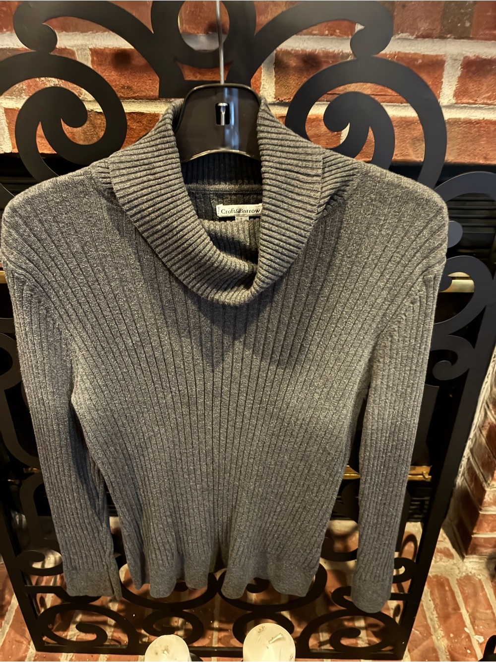 croft & barrow Charcoal Ribbed Cowl Neck Sweater size:L